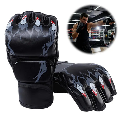 Kick Boxing Gloves MMA Gloves Muay Thai Training Boxer Fight Equipment Half Mitts PU Leather Black Boxing Equipmen