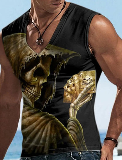 Hellfire Skull Cold Hd 3D Printed Men's and Women's T-Shirts Four Seasons Sports Sleeveless V-Neck Vest Oversized Men's Tops