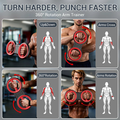 3-in-1 Upper Body Strength Trainer - Detachable Rotator Burn Machine, 360°Hand-Crank Forearm Trainer & Resistance Band, Portable Home/Gym Equipment for Men & Women