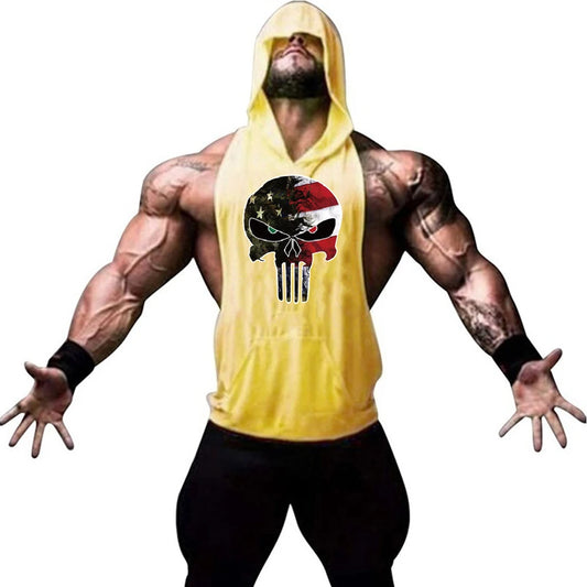Men's summer cool printed pattern gym fitness exercise running fitness fashion trend affordable and versatile hooded vest