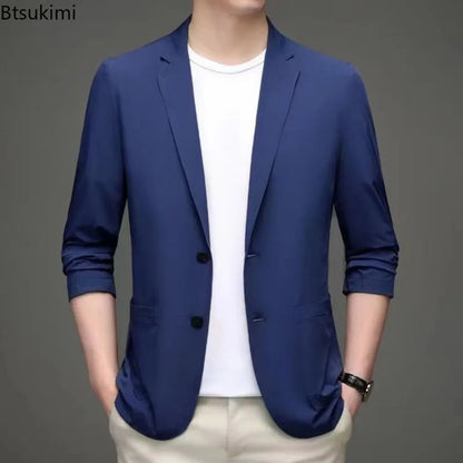 Men's Ice Silk Western-style Clothes Casual Suit Jackets Breathable Sun Protection Coats Lightweight Spring Summer Men Clothing