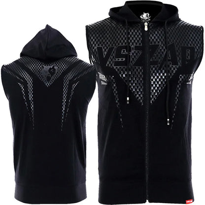 Vszap Summer Coat Sports Fitness Hooded Sleeveless Fighting MMA Slim-Fitting Cardigan Vest Blade Battle Suit