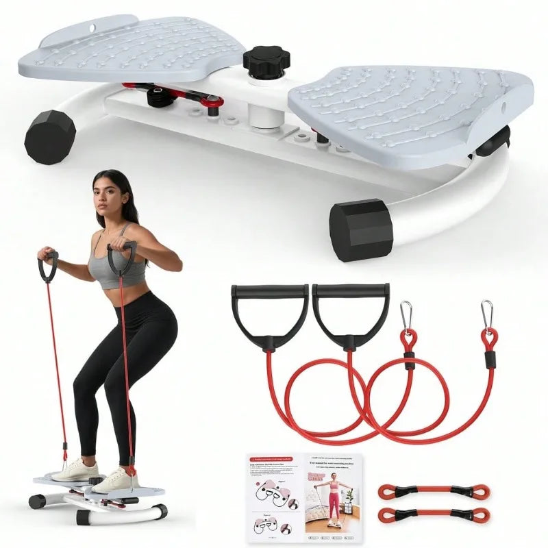 Adjustable‑Resistance Twist Stepper for Home Workout, Mini Stair Step Exercise Machine with Resistance Bands, Quiet Fitness Pedal Trainer for Legs, Hip, Waist & Full‑Body Training