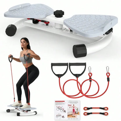 Adjustable‑Resistance Twist Stepper for Home Workout, Mini Stair Step Exercise Machine with Resistance Bands, Quiet Fitness Pedal Trainer for Legs, Hip, Waist & Full‑Body Training