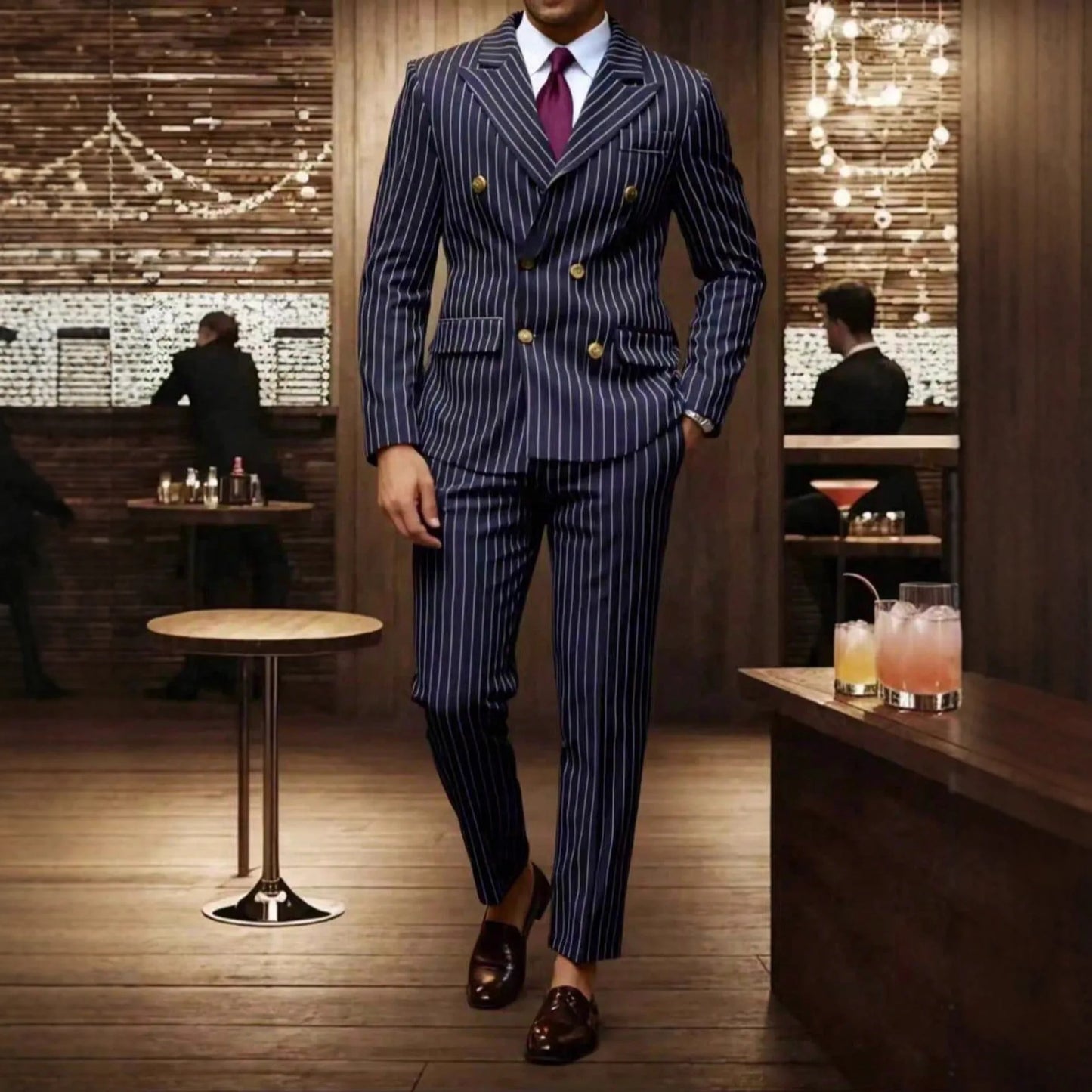 High-quality European and American Men's Clothing, Formal Suits with Stripes, Trousers for Business, Formal Dinners, Weddings