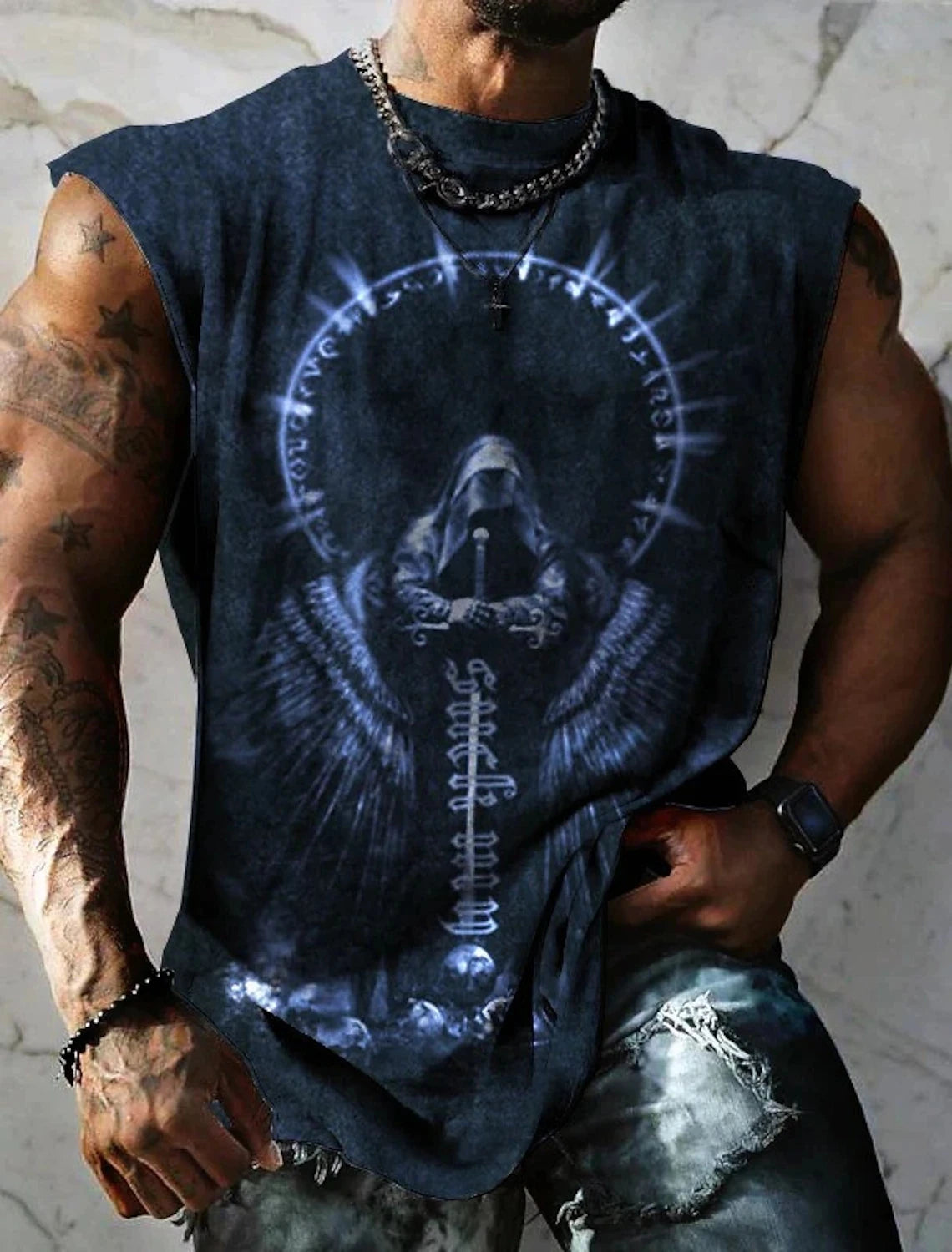 Outdoor Sacred Beast Phoenix Print Sports Quick Dry Sleeveless Breathable Vest Men's Clothing Fashion Four Seasons Y2K Fnaf Gym