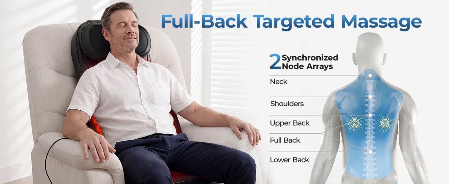 Portable Full Body Massage Chair Pad Shiatsu Kneading Seat with Heat And Compression for Neck Back Shoulder UL Adapter Included Shiatsu Neck Back Massager with Heat, Adjustable Massage Chair Pad Back Support Massage Seat Cush