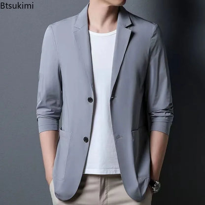 Men's Ice Silk Western-style Clothes Casual Suit Jackets Breathable Sun Protection Coats Lightweight Spring Summer Men Clothing
