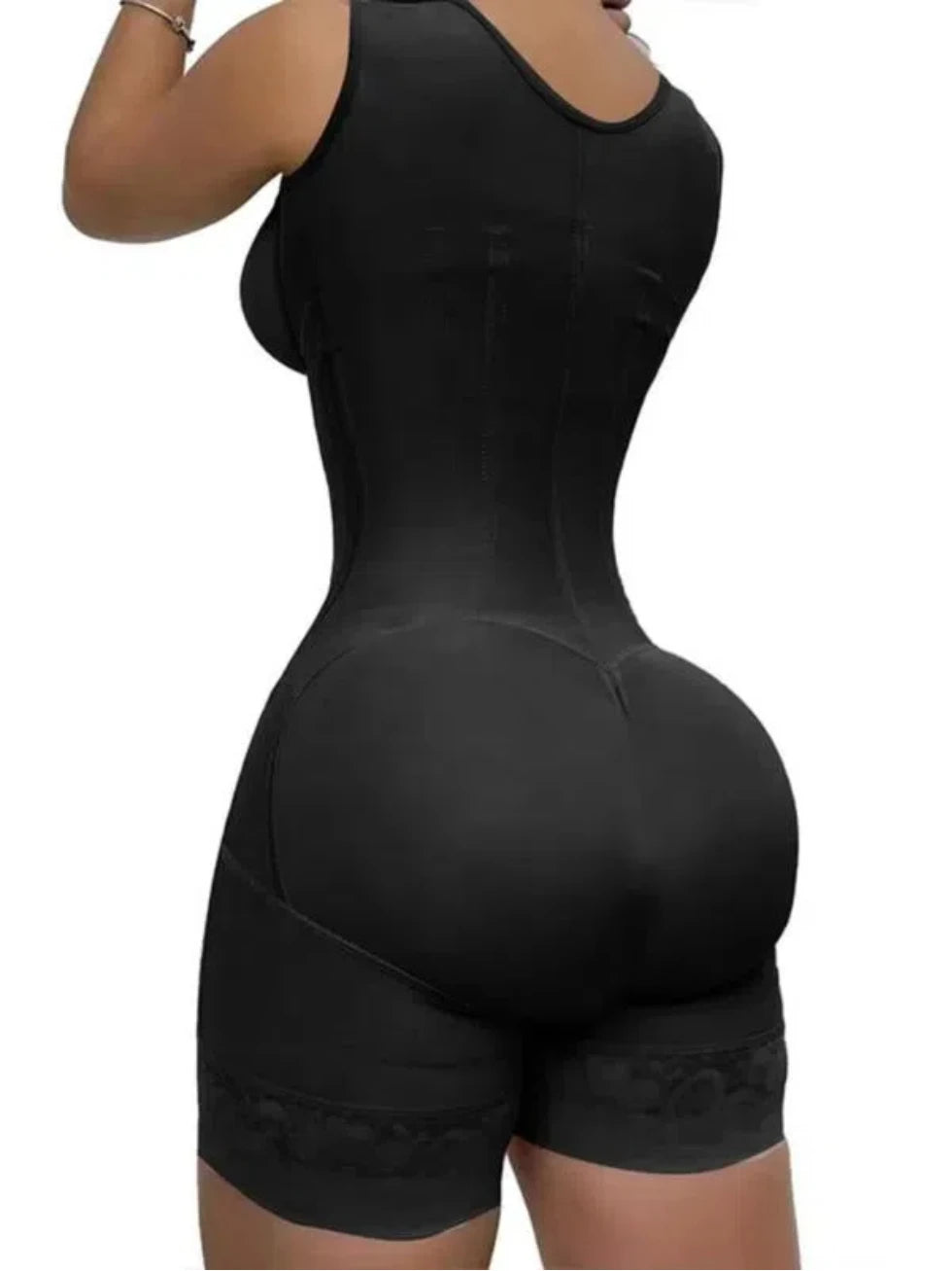 Women's Lace-Trimmed Shapewear Bodysuit - Tummy Control Corset with Adjustable Straps & Zipper, Black, Comfortable Waist Trainer