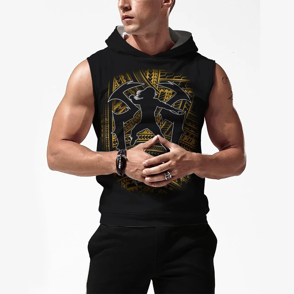 Men's Black Roman Reigns Tribal Logo Sleeveless Hoodie 3D Quick Dry Breathable Sports Gym Tank Top Street Casual Hooded Tank