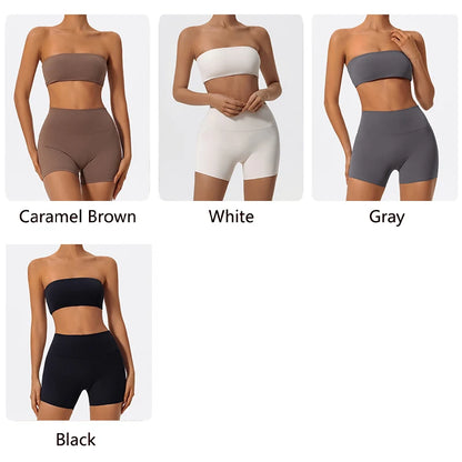 Summer Two Piece Fitness Sports Set Women Workout Yoga Outfit Strapless Bra Woman 2Ps Gym Crop Top Deportivos Mujer Gym Suits