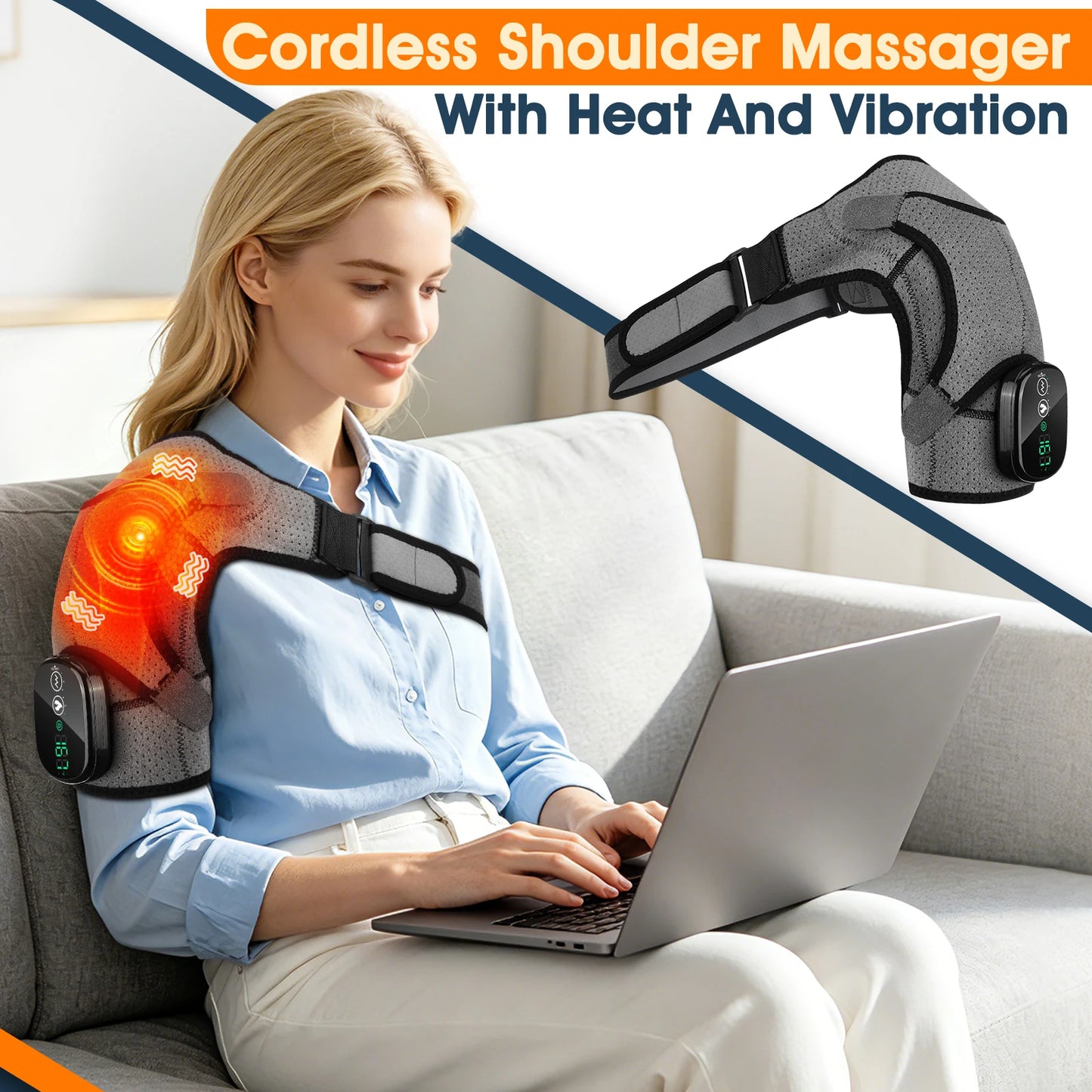 Heated Massage Shoulder Wrap Cape Touch Screen 6-Level Heat 45-70°C 3 Vibration Modes 5000mAh Muscle Fatigue Relief Unisex