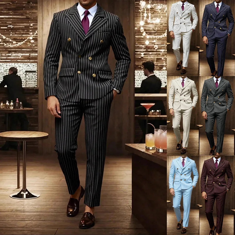 High-quality European and American Men's Clothing, Formal Suits with Stripes, Trousers for Business, Formal Dinners, Weddings