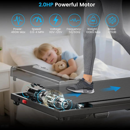 Under Desk Treadmill for Home Office - Compact Electric Mini Running Machine with Remote Control, 0.6-4.0 MPH Speed Adjustable, Slim Portable, Max Load 220 Lbs, Multiple Modes for Small Spaces