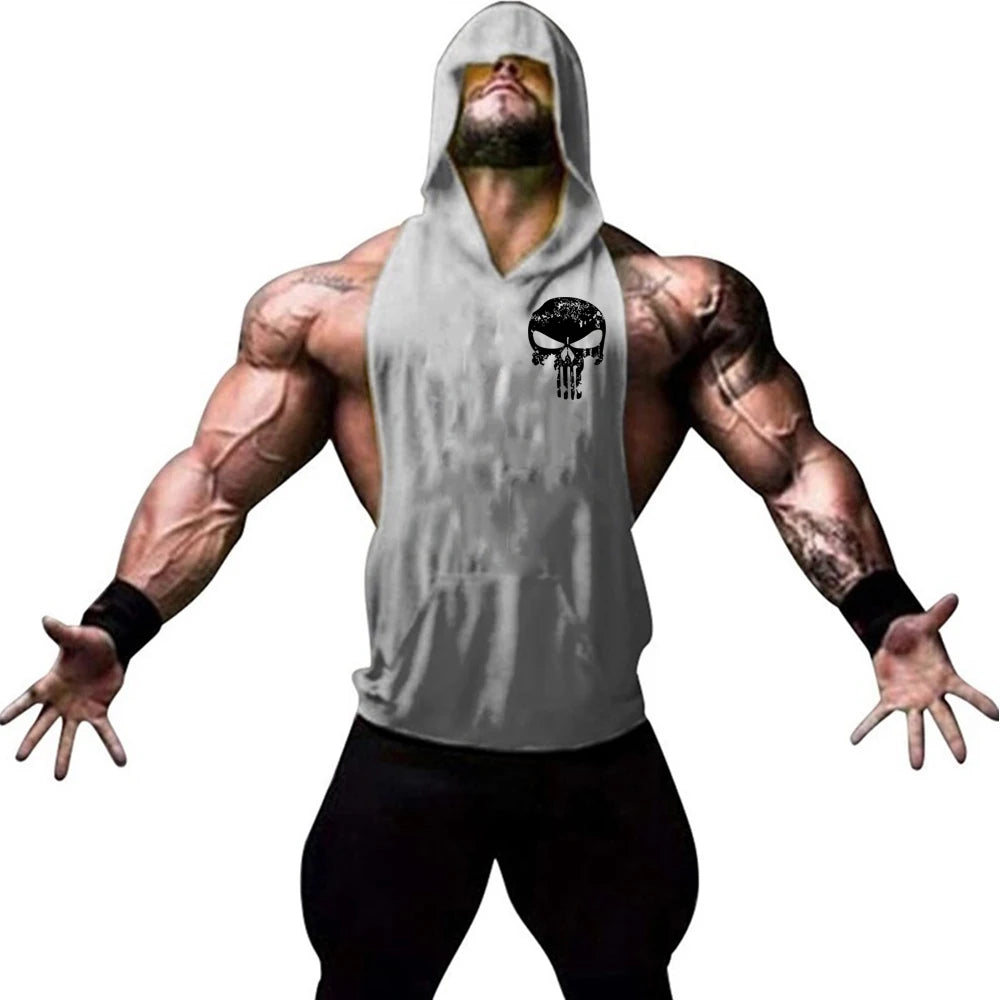Fashionable and trendy men's summer personalized printed gym exercise and leisure comfortable and refreshing hooded vest
