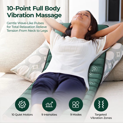 Full Body Massage Mat with Heat, Detachable Massager Pad for Deep Tissue Pain Relief, 10 Vibrating Motors for Relaxation at Home or Office