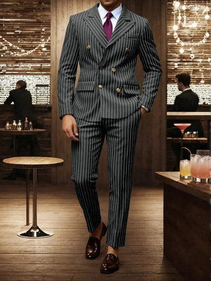 High-quality European and American Men's Clothing, Formal Suits with Stripes, Trousers for Business, Formal Dinners, Weddings