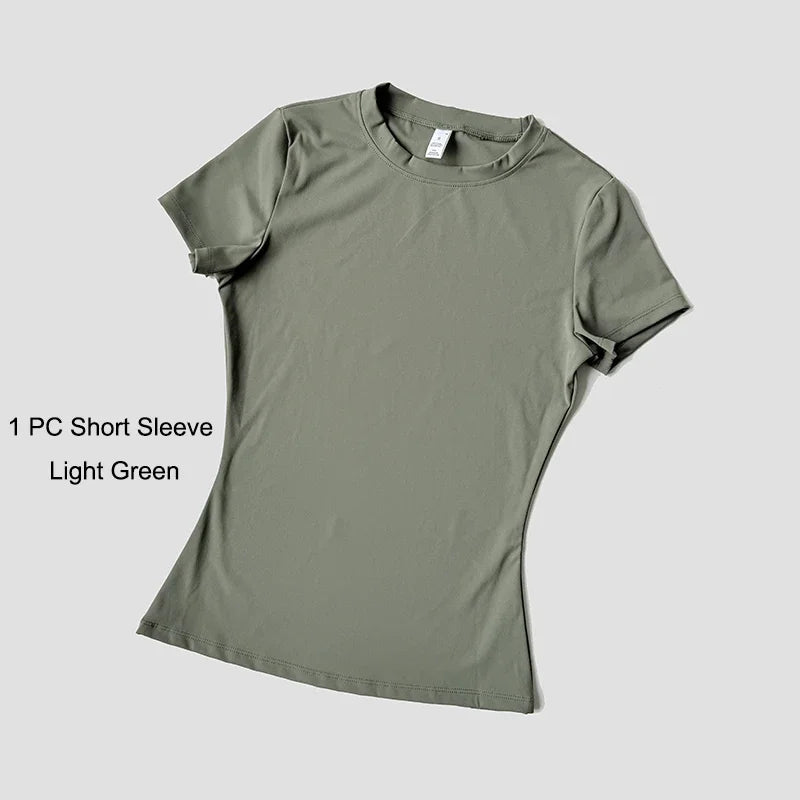 Yoga Set Women Sportswear Workout Clothes Athletic Wear Gym Legging Fitness Crop Top Short Sleeves Sports Suit
