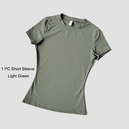 Yoga Set Women Sportswear Workout Clothes Athletic Wear Gym Legging Fitness Crop Top Short Sleeves Sports Suit