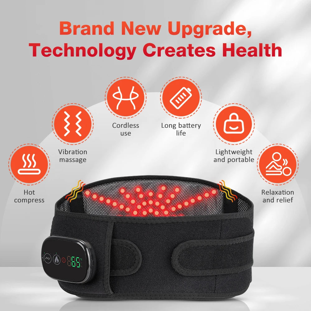 Rechargeable Heated Massage Belt 102pcs Red Light Beads Dual Motor Vibration Electric Heating Waist Massager with Extend Belt