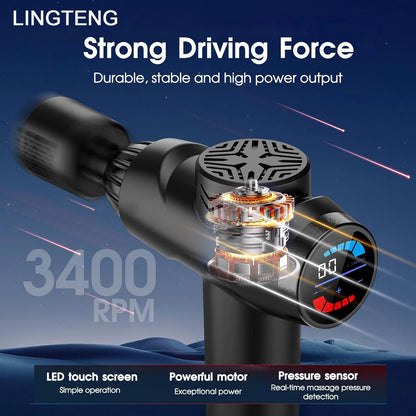 LINGTENG Massage Gun with Hot and Cold Functions, Deep Tissue Massage Gun, Back and Neck Massager, Muscle Percussion Massager, Handheld Massager, 7 Massage Heads, Comes with Storage Case, Christmas Gift, Birthday Gift, Sports