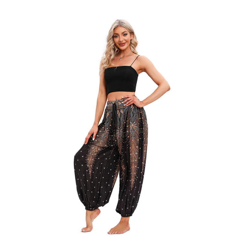 Boho Yoga Pants Women Hippie Harem Printed Dyeing High Waisted Wear Pantalone De Mujer Cintura Alta Calca Feminina Beach