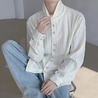 Men's Clothing Long Sleeve Niche Pleated Shirt Commuting Top