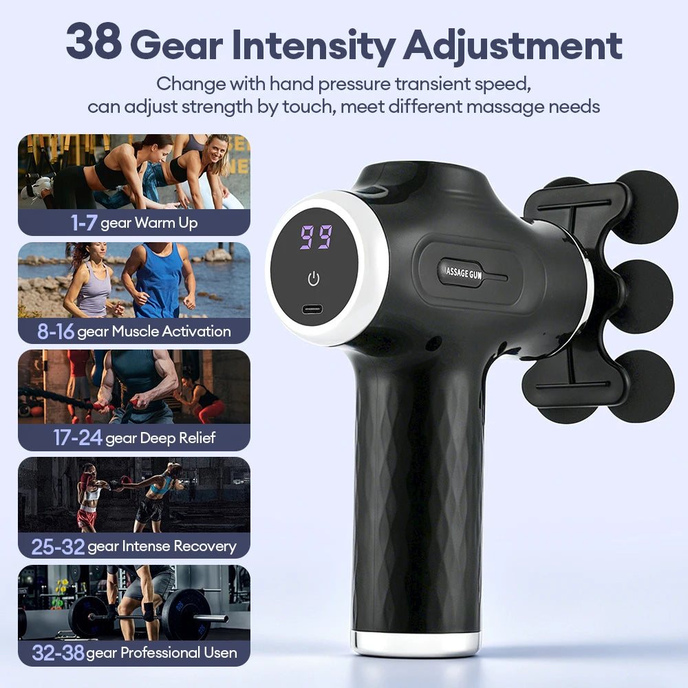 High Power Fascia Massage Gun Replaceable Massage Heads High-Frequency Vibration Body Massage Gun Full Body Muscle Relaxation