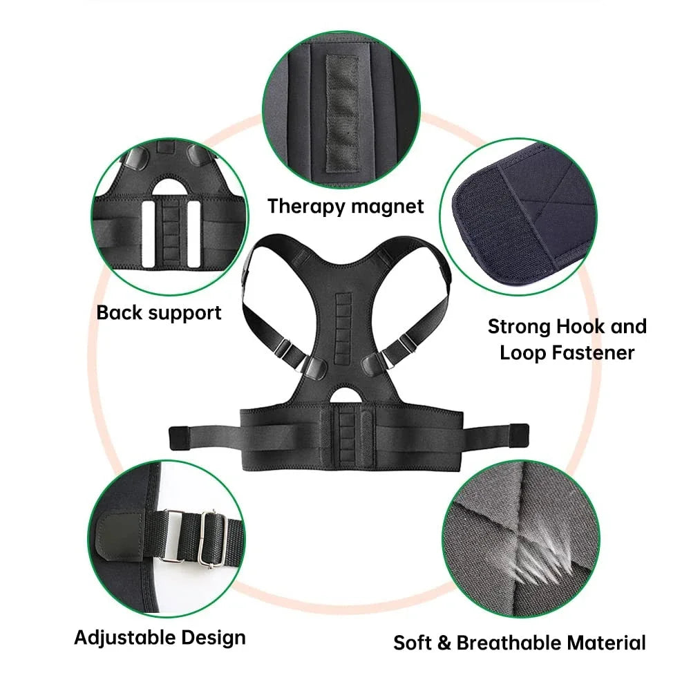 Back Brace Posture Corrector,Magnetic Lumbar Back Support Belt-Back Pain Relief,for Lower and Upper Back Pain Men & Women