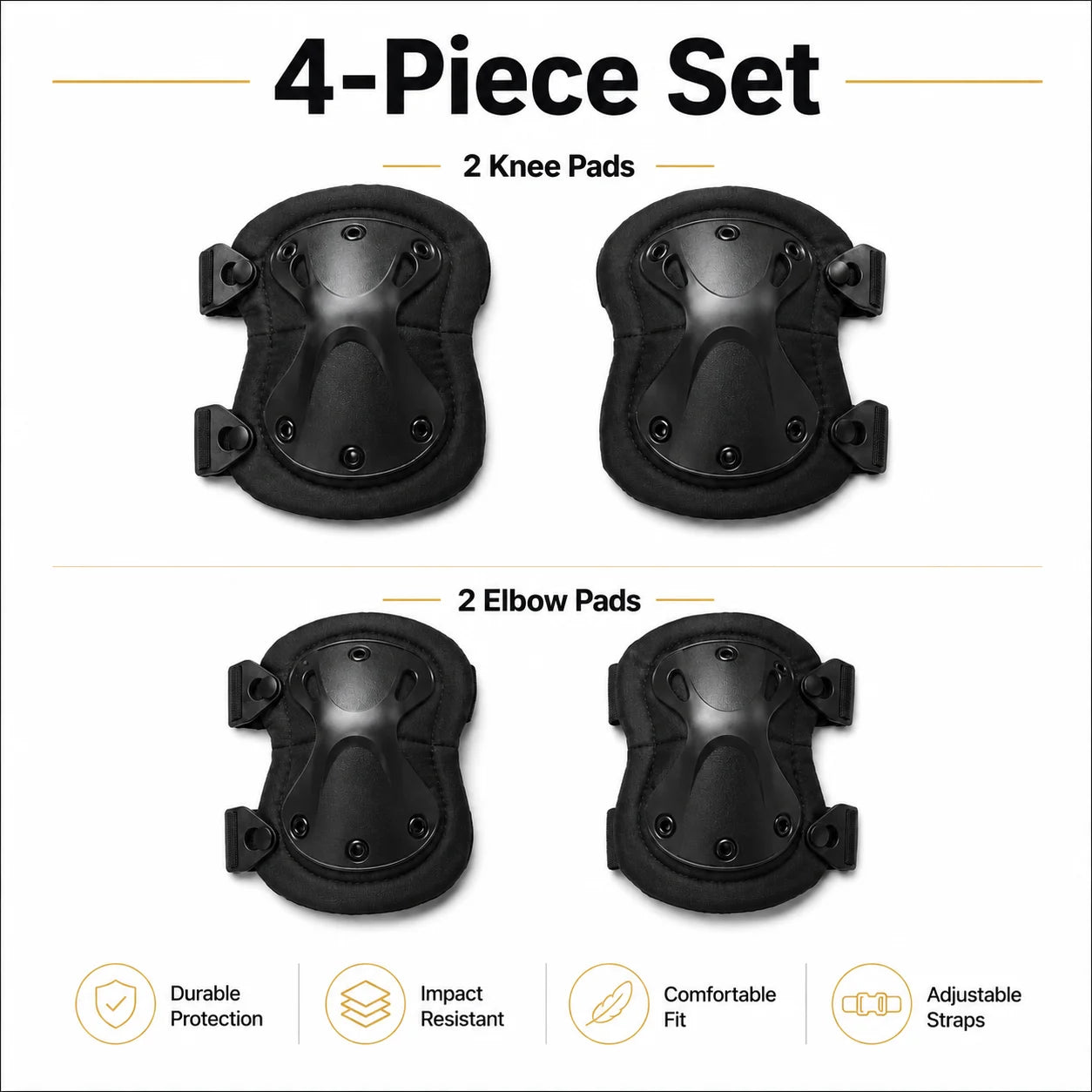 4PCS Knee Pads Elbow Pads Set Adjustable Protective Guard for Cycling Skating Skateboard Outdoor Sports Work Safety Knee Support