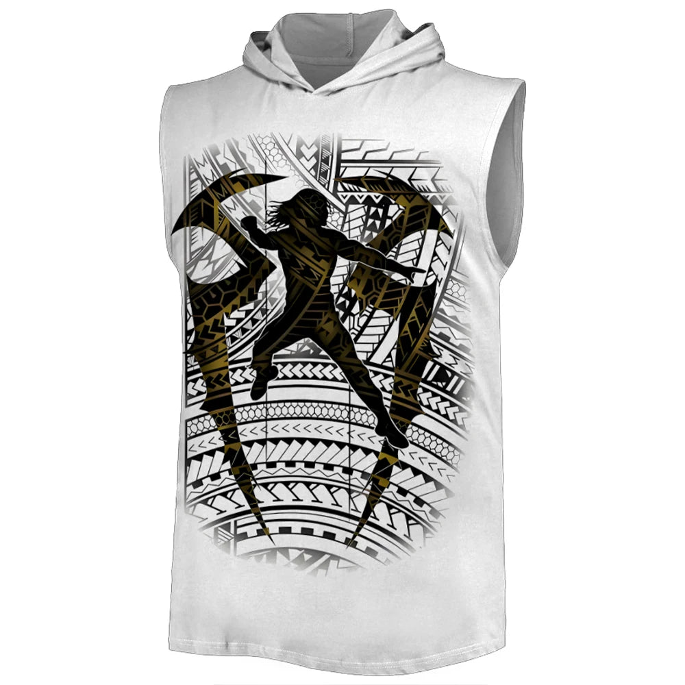 Men's White Roman Reigns Tribal Logo Sleeveless Hoodie Quick Drying Breathable Sports Gym Tank Top Street Casual Hooded Tank