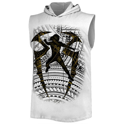 Men's White Roman Reigns Tribal Logo Sleeveless Hoodie Quick Drying Breathable Sports Gym Tank Top Street Casual Hooded Tank