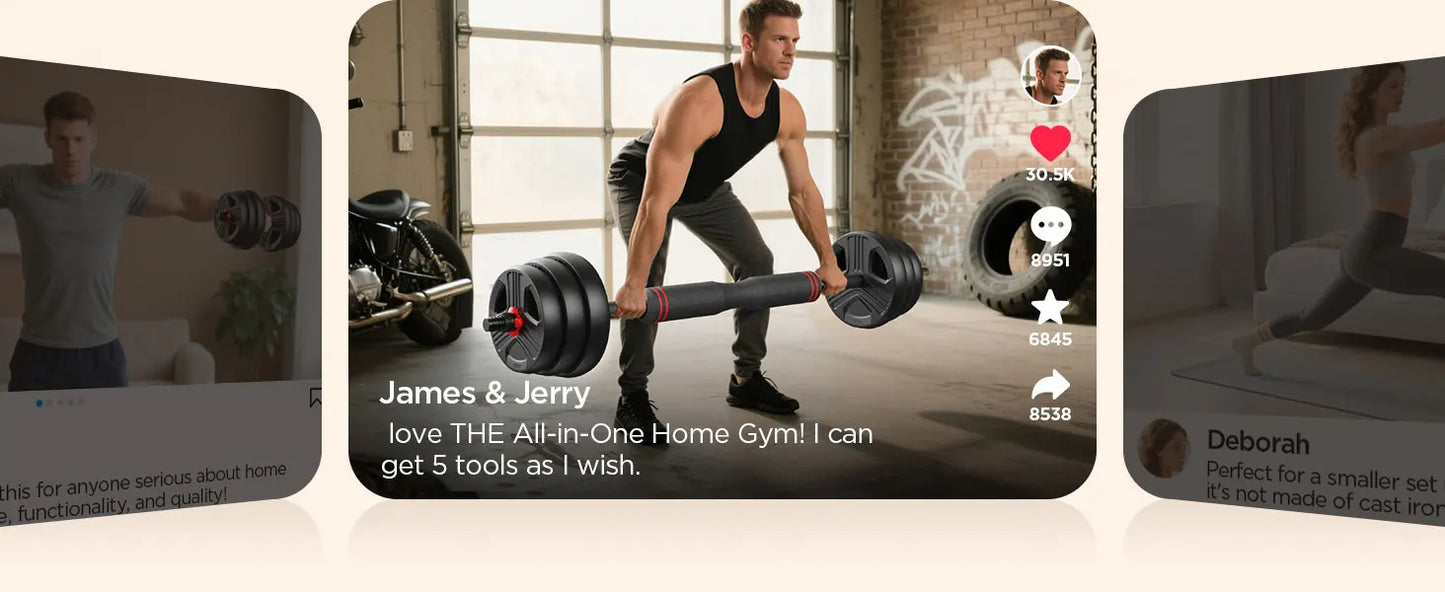 FITPLAM Adjustable 5 in 1 Free Weights Set, 20/35/45/70/90LB Dumbbell Set, Convertible to Barbell Kettlebell Push Up Stand