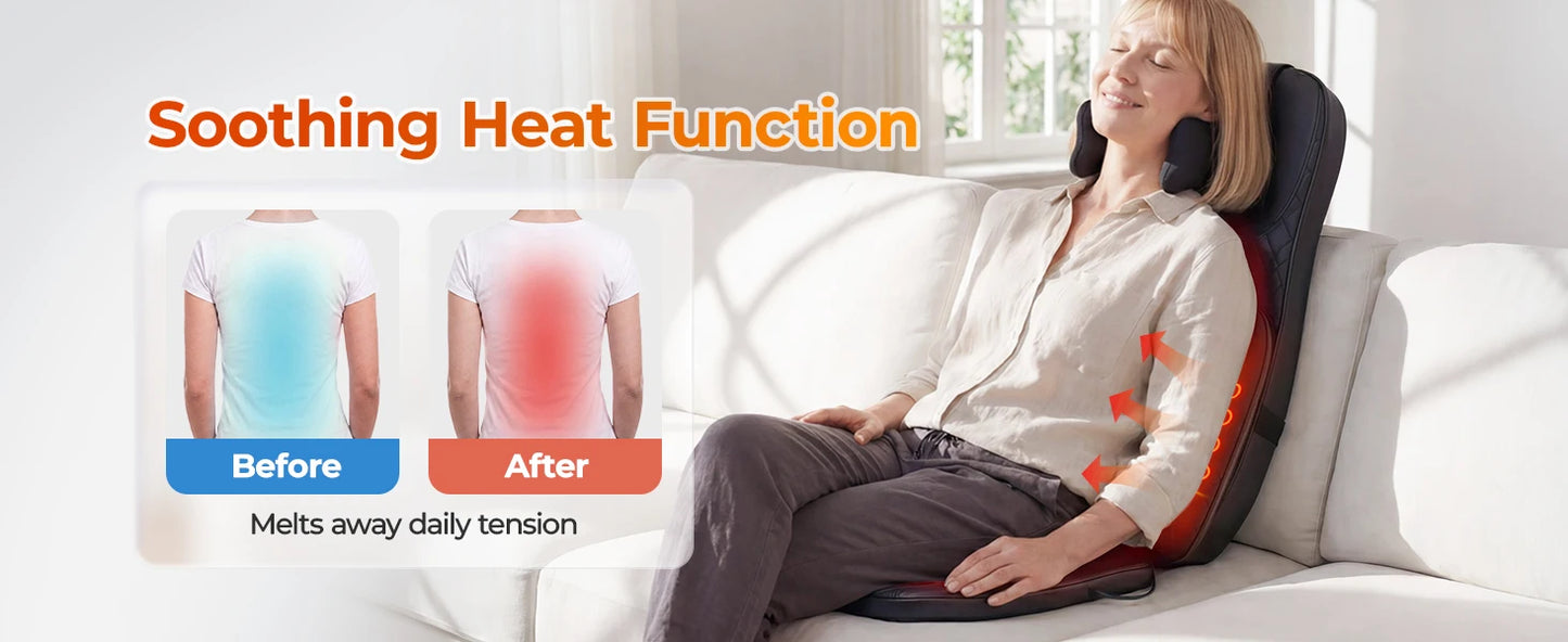 Portable Full Body Massage Chair Pad Shiatsu Kneading Seat with Heat And Compression for Neck Back Shoulder UL Adapter Included Shiatsu Neck Back Massager with Heat, Adjustable Massage Chair Pad Back Support Massage Seat Cush