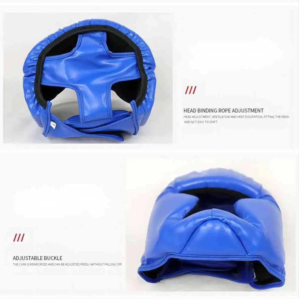Thickened Full Cover Boxing Headguard PU Leather Shockproof Helmet Muay Thai Sanda Taekwondo Sparring Protective Gear