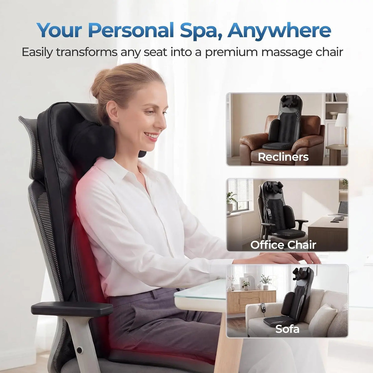 Portable Full Body Massage Chair Pad Shiatsu Kneading Seat with Heat And Compression for Neck Back Shoulder UL Adapter Included Shiatsu Neck Back Massager with Heat, Adjustable Massage Chair Pad Back Support Massage Seat Cush