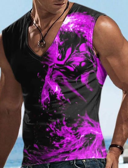 Hellfire Skull Cold Hd 3D Printed Men's and Women's T-Shirts Four Seasons Sports Sleeveless V-Neck Vest Oversized Men's Tops