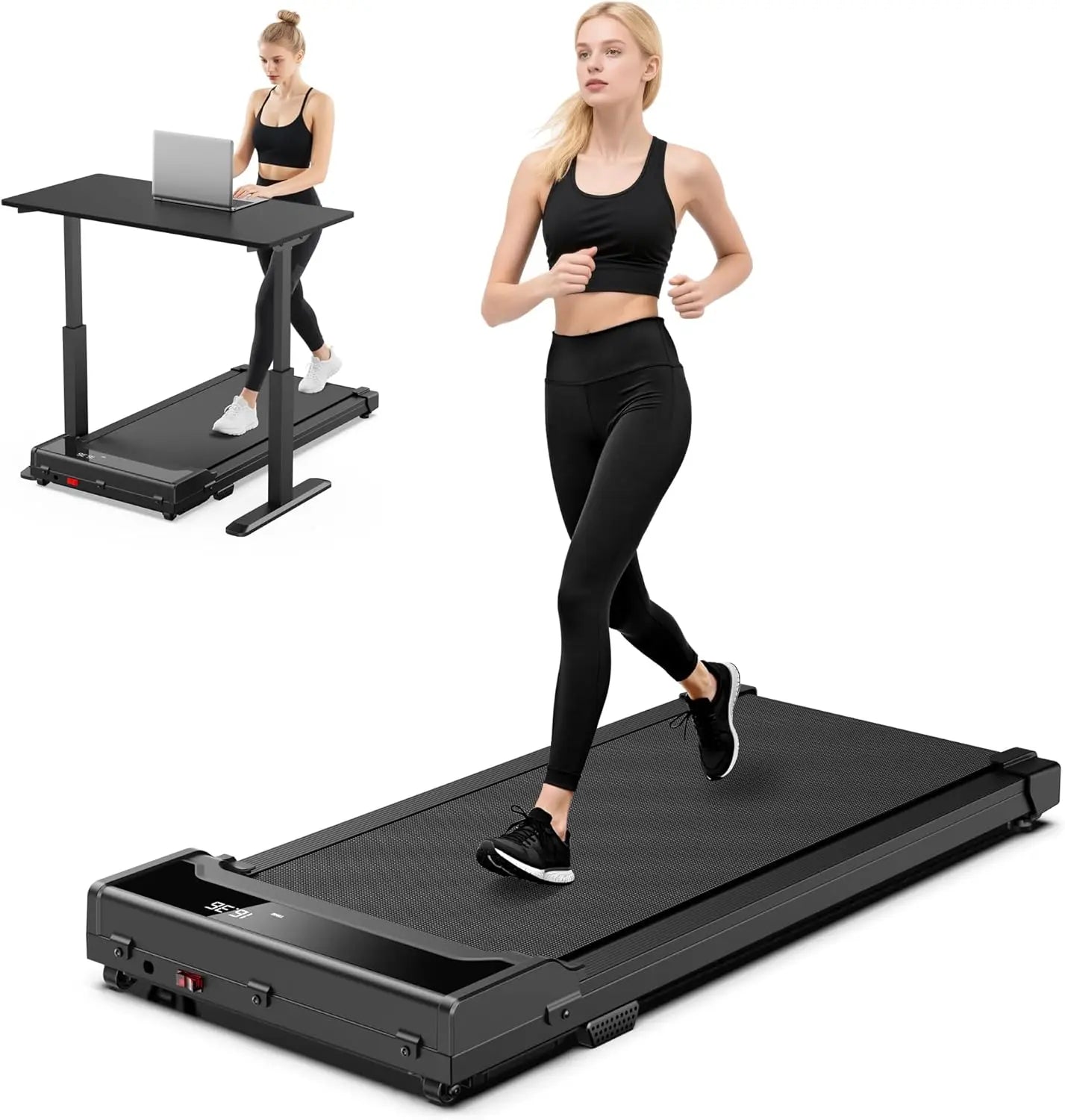 Under Desk Treadmill for Home Office - Compact Electric Mini Running Machine with Remote Control, 0.6-4.0 MPH Speed Adjustable, Slim Portable, Max Load 220 Lbs, Multiple Modes for Small Spaces