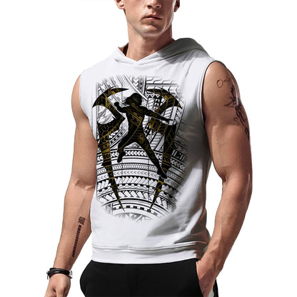 Men's White Roman Reigns Tribal Logo Sleeveless Hoodie Quick Drying Breathable Sports Gym Tank Top Street Casual Hooded Tank