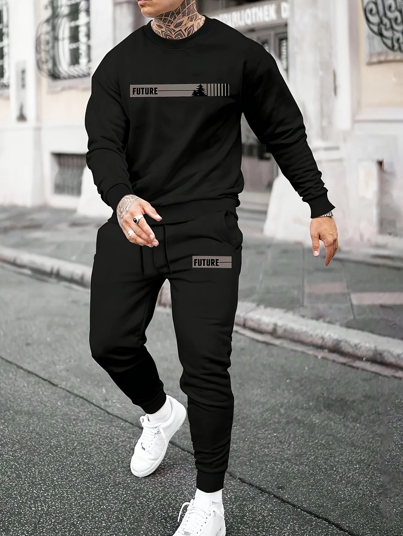 Printed men's two-piece fashion clothing set printed hoodie and sweatpants sweatshirt and jogging pants set clothes for men