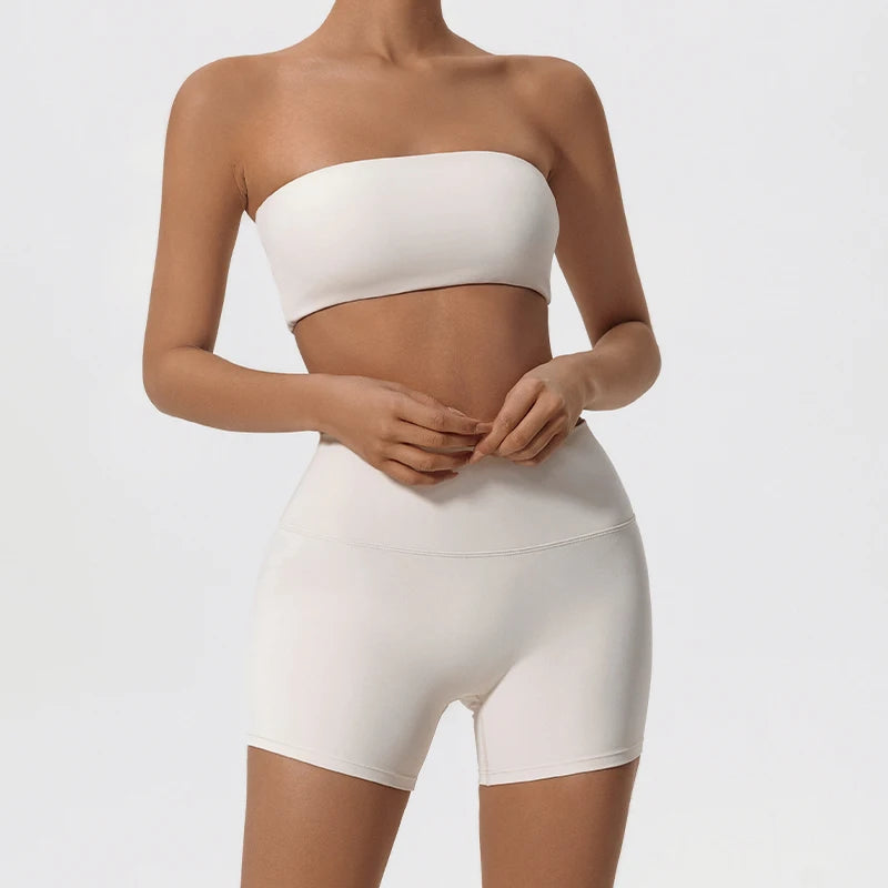 Summer Two Piece Fitness Sports Set Women Workout Yoga Outfit Strapless Bra Woman 2Ps Gym Crop Top Deportivos Mujer Gym Suits