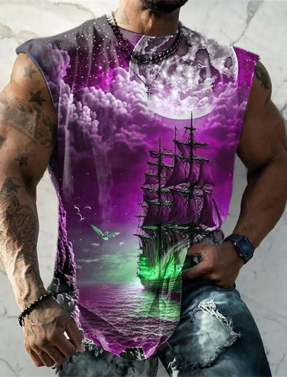 Men's Fitness Clothing 3D Phoenix Printed Sleeveless Shirt Running Sports Undershirt Mens Quick-Drying Bodybuilding Bottom Shirt