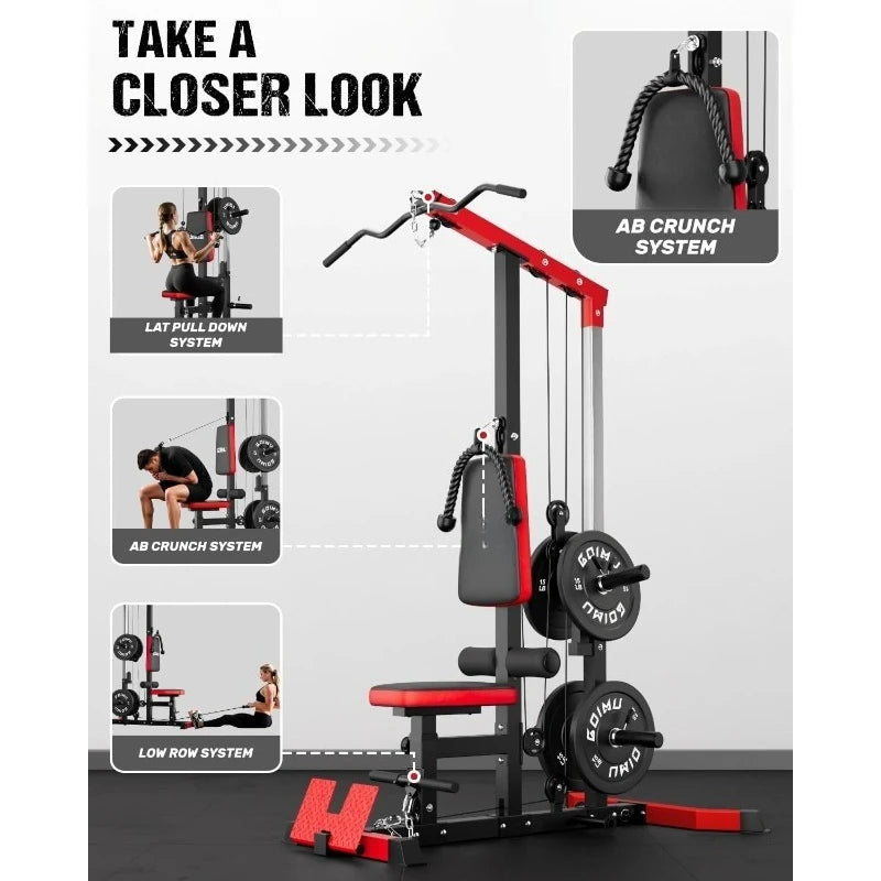 LS01 LAT Pulldown and Row Cable Machine with AB Crunch 3 in 1 Pulley Station for Home Gym