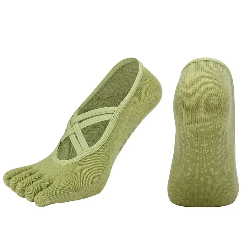 Yoga Socks Backless Breathable Bandage Low Cut Pilates Socks Women Silicone Anti-slip Five-Finger Gym Fitness Dance Sports Socks