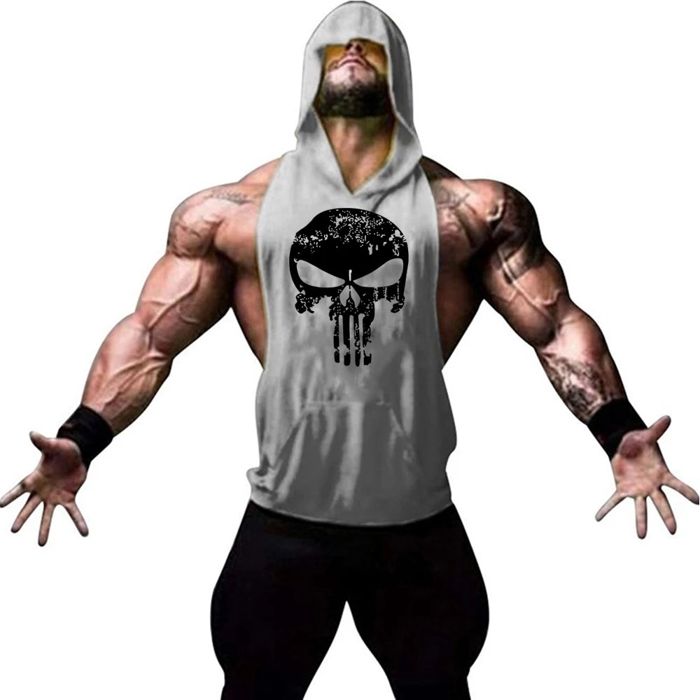 Fashionable and trendy men's summer personalized printed gym exercise and leisure comfortable and refreshing hooded vest
