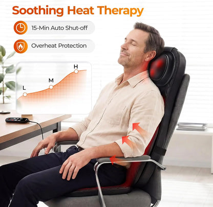 Portable Full Body Massage Chair Pad Shiatsu Kneading Seat with Heat And Compression for Neck Back Shoulder UL Adapter Included Shiatsu Neck Back Massager with Heat, Adjustable Massage Chair Pad Back Support Massage Seat Cush