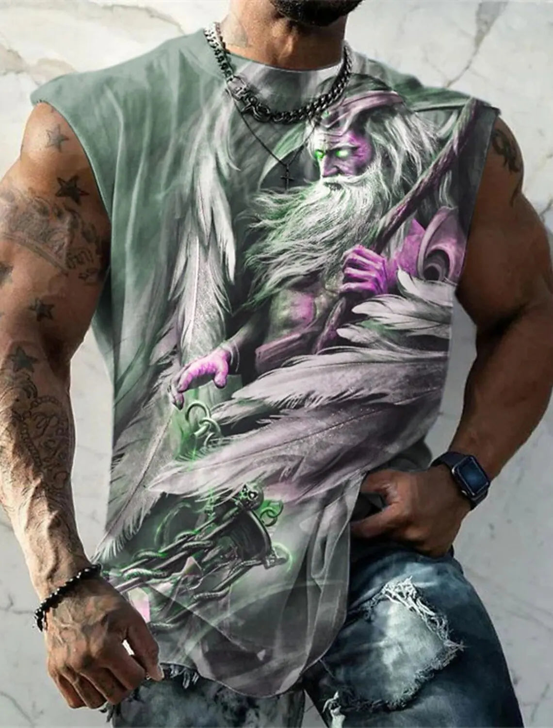 Men's Bottom Shirt Pattern Boat Rudder O Neck 3D Outdoor Street Sleeveless Printed Clothing Athletic Casual Big & Tall Tank Top