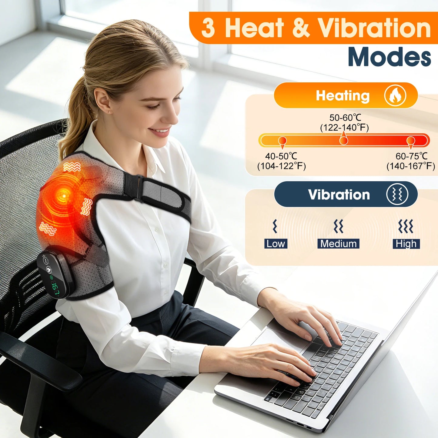 Heated Massage Shoulder Wrap Cape Touch Screen 6-Level Heat 45-70°C 3 Vibration Modes 5000mAh Muscle Fatigue Relief Unisex