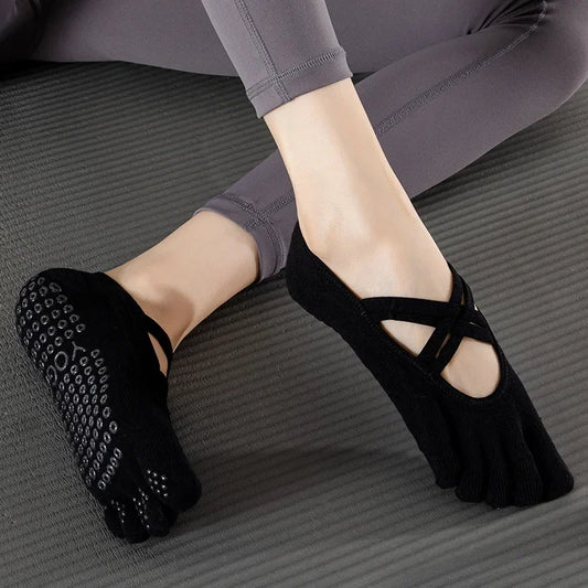 Yoga Socks Backless Breathable Bandage Low Cut Pilates Socks Women Silicone Anti-slip Five-Finger Gym Fitness Dance Sports Socks