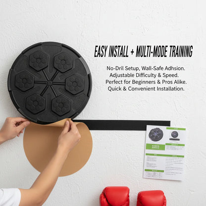 Smart Bluetooth Music Boxing Machine with Gloves, Wall Mounted Electronic Punching Target with LED Lights & Built-in Speaker, 2000mAh Rechargeable for Home Gym Training, Black